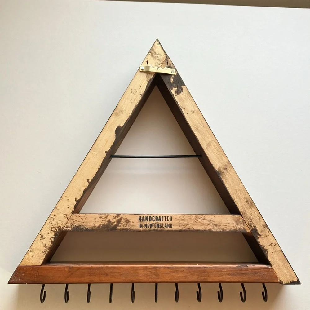 Rustic Triangle Wooden Wall Shelf with Hooks